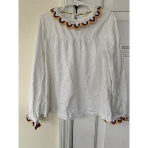 Mini‎ Boden Girls White Rainbow Scallop Collar Long Sleeve Jersey Top Size 7-8Y